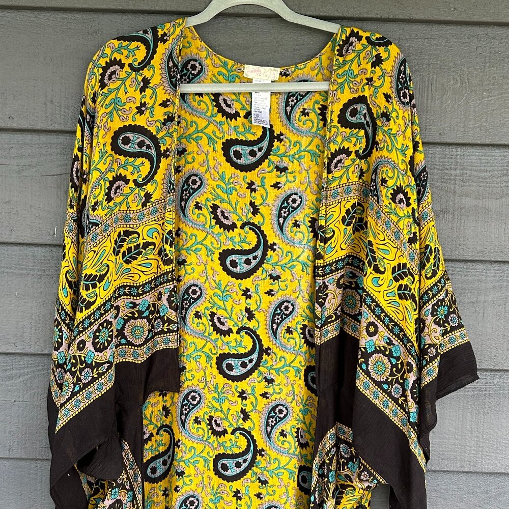 Free People Magic Dance Border Kimono Rare Yellow/Black